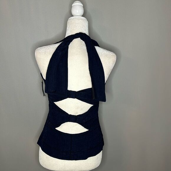 Louis Vuitton halter blue silk lining cut out back top size 38 - Picture 3 of 14